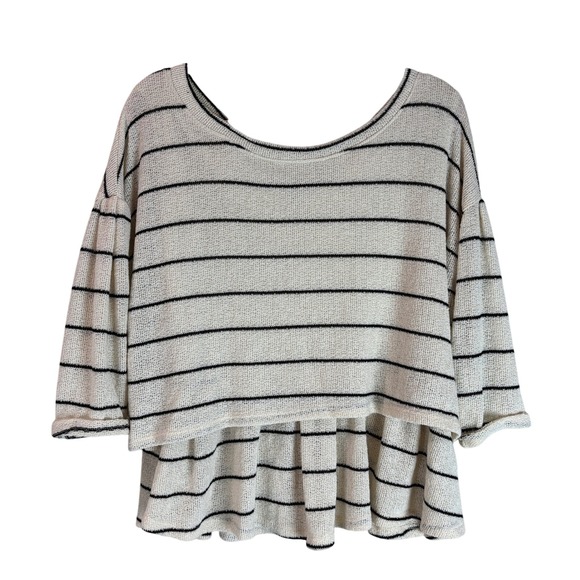 9.HIS STCL Sweaters - 9.HIS STCL Striped Knit‎ Top Peplum Tie Back Casual Cute Large Romantic Layered